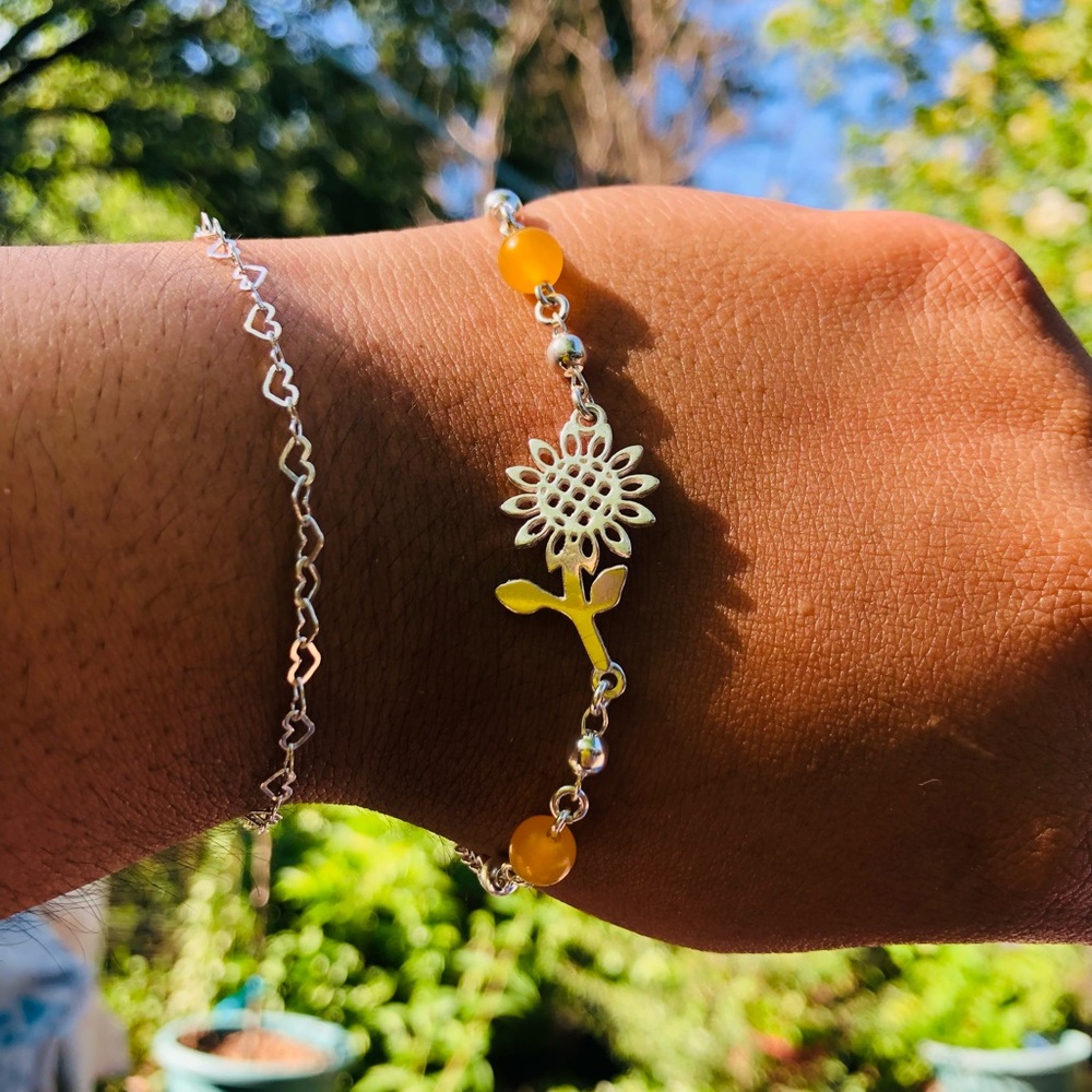 925 Silver and Orange Sunflower Bracelet